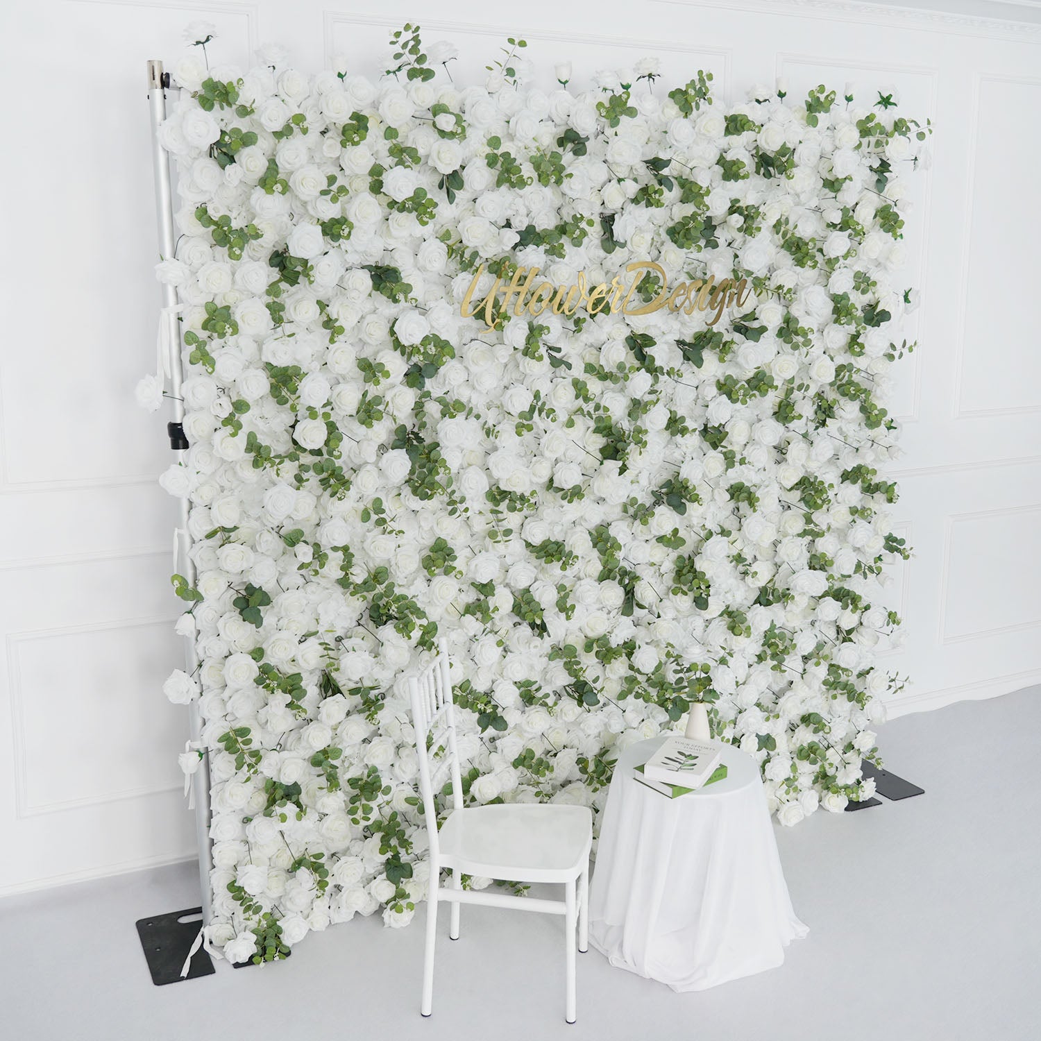 Uflower Artificial White Rose Wall Wedding Backdrop Decor